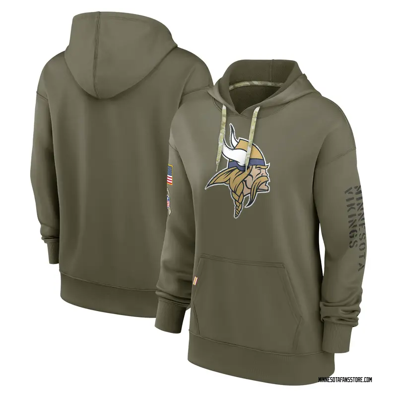 Women's Olive Minnesota Vikings 2022 Salute to Service Performance Pullover Hoodie
